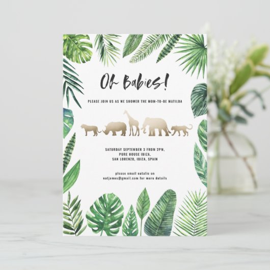 Tropisches Blattwerk und goldene Tiere mit zwei Ba (Stehend Vorderseite)