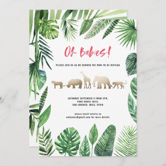 Tropisches Blattwerk und goldene Tiere mit zwei Ba (Vorne/Hinten)