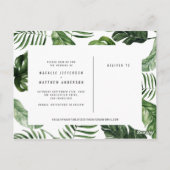 Tropisches Blattwerk und handgeschriebene Hochzeit Postkarte (Rückseite)