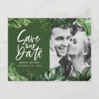 Tropisches Blattwerk und handgeschriebenes Foto Ho