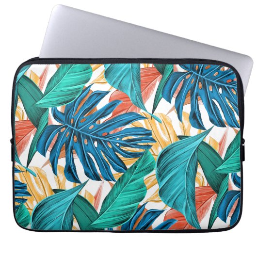 Tropisches Blau gelbe Blätter Laptopschutzhülle (Vorderseite)