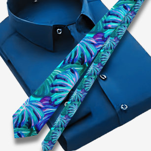 Tropisches Blau Hawaiianisches Muster Krawatte