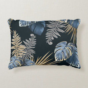 Tropisches Blau- und Gold-Blatt-Design Dekokissen