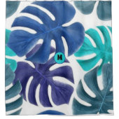 Tropisches Blau und Lila Palmen Duschvorhang (Vorderseite)