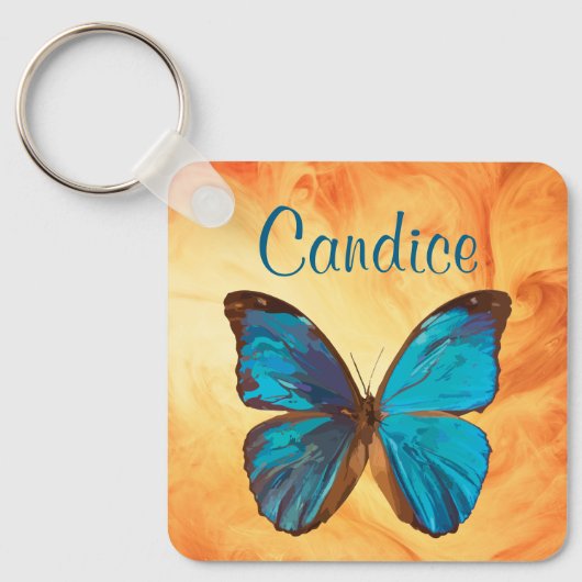 Tropisches Blau und türkisfarbene Schmetterlinge Schlüsselanhänger (Vorderseite)