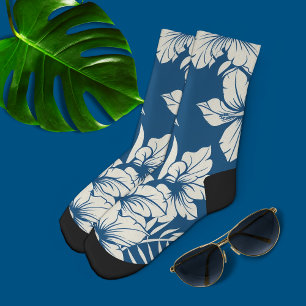 Tropisches Blau und Weiße Blumen Socken