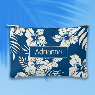 Tropisches Blau und Weiße Blumen Zubehörtasche
