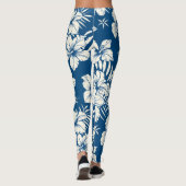 Tropisches Blau-Weiß-Blumenmuster Leggings (Rückseite)