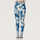 Tropisches Blau-Weiß-Blumenmuster Leggings (Vorderseite)