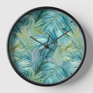 Tropisches blaues Palmblatt-Wasserfarbmuster Uhr