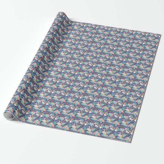 Tropisches blaues Trägheits-Muster Geschenkpapier (Ungerollt)