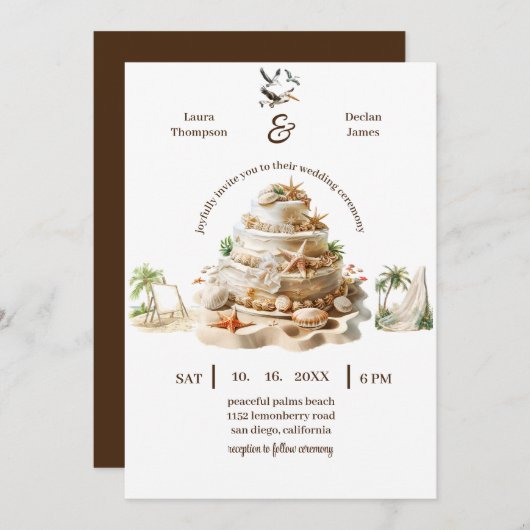 Tropisches Bliss | Personalisierter Hochzeitstorte Einladung (Vorne/Hinten)