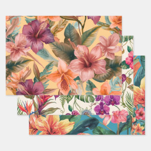 Tropisches Blumen-Geschenkpapier – 3er Packung Geschenkpapier Set