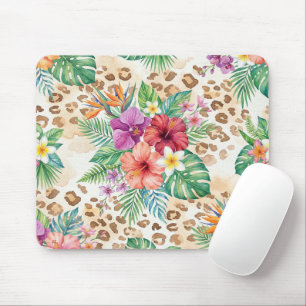 Tropisches Blumen-Leoparden-Druckmuster Mousepad