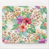 Tropisches Blumen-Leoparden-Druckmuster Mousepad (Vorne)