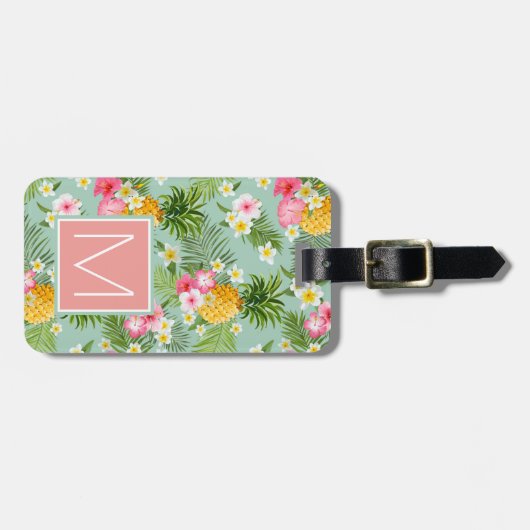 Tropisches Blumen-u. der Ananas-| Monogramm Gepäckanhänger (Vorderseite horizontal)