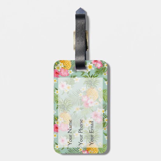 Tropisches Blumen-u. der Ananas-| Monogramm Gepäckanhänger (Rückseite vertikal)