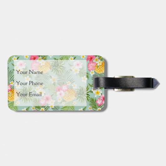 Tropisches Blumen-u. der Ananas-| Monogramm Gepäckanhänger (Rückseite horizontal)