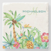 Tropisches BlumenAquarell Steinuntersetzer (Vorderseite)