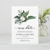 Tropisches Blumendatum - Hochzeitaufschub Einladung (Stehend Vorderseite)