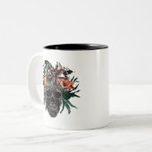Tropisches Blumenkull Halloween Zweifarbige Tasse (Vorderseite Links)