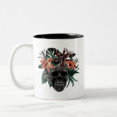 Tropisches Blumenkull Halloween Zweifarbige Tasse (Links)