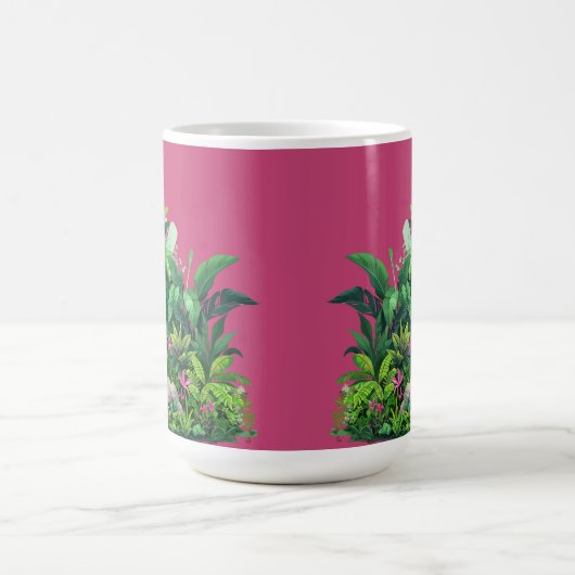 Tropisches Blumenmuster auf der Fuschia-Rose Kaffeetasse (Mittel)