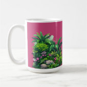 Tropisches Blumenmuster auf der Fuschia-Rose Kaffeetasse (Links)