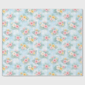 Tropisches Blumenmuster auf Hellblau Geschenkpapier (Flach)