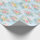 Tropisches Blumenmuster auf Hellblau Geschenkpapier (Ecke)