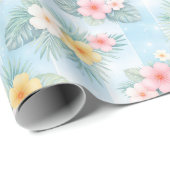 Tropisches Blumenmuster auf Hellblau Geschenkpapier (Rolleneckpunkt)