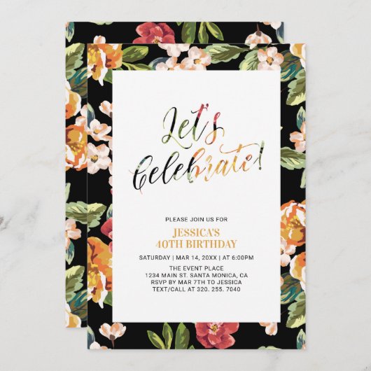 Tropisches Blumenmuster Erwachsene 40. Geburtstag Einladung (Vorne/Hinten)