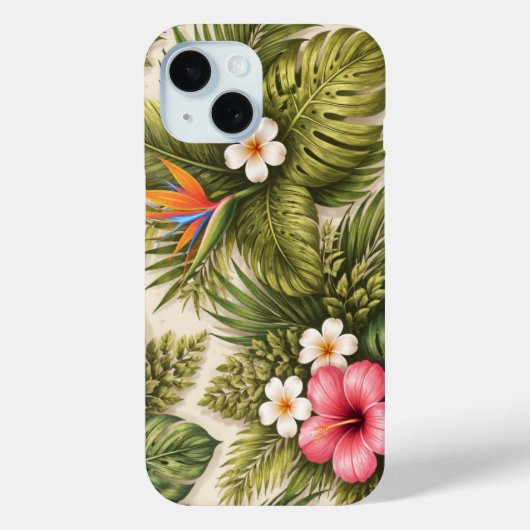 Tropisches Blumenmuster – Hibiskus, Monstera Case-Mate iPhone Hülle (Rückseite)