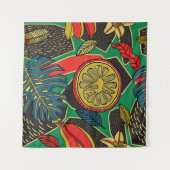 Tropisches Blumenmuster im Doodle-Stil mit Früchte Wandteppich (Vorderseite (Horizontal))