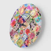 Tropisches Blumenmuster, lebhafte Farben. Große Wanduhr (Winkel)