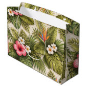 Tropisches Blumenmuster mit Hibiskus Große Geschenktüte (Rückseite Schrägansicht)