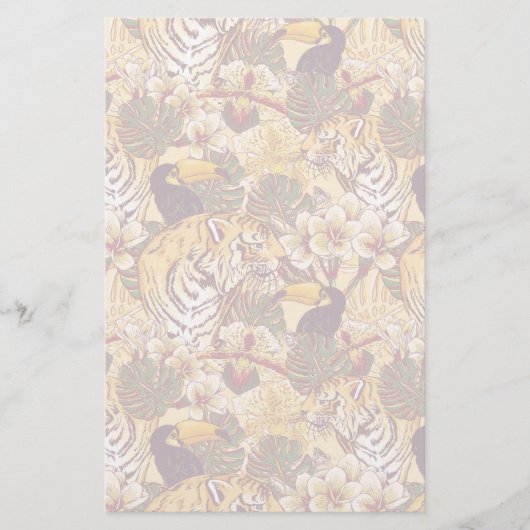 Tropisches Blumenmuster mit Tiger Briefpapier (Vorderseite)