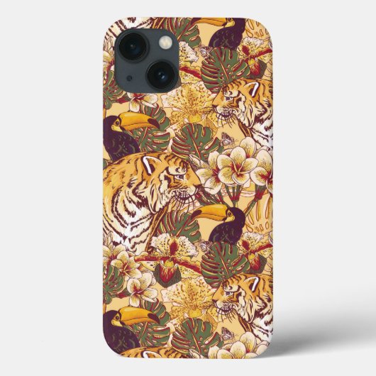 Tropisches Blumenmuster mit Tiger Case-Mate iPhone Hülle (Rückseite)
