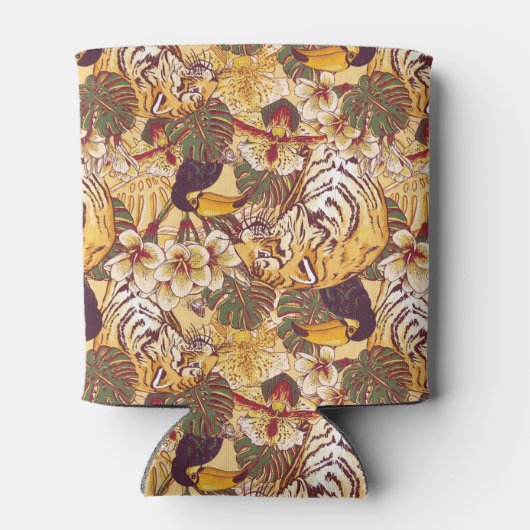 Tropisches Blumenmuster mit Tiger Dosenkühler (Rückseite)