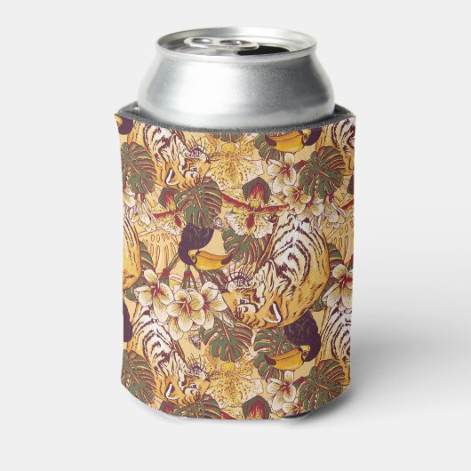 Tropisches Blumenmuster mit Tiger Dosenkühler (Kanne Rückseite)