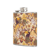 Tropisches Blumenmuster mit Tiger Flachmann (Links)