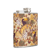 Tropisches Blumenmuster mit Tiger Flachmann (Rechts)