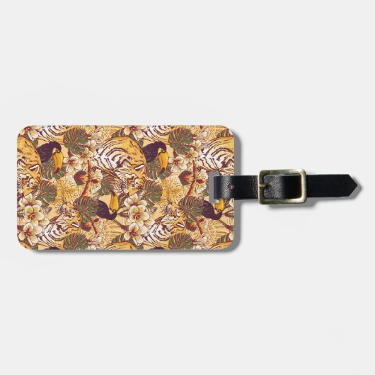 Tropisches Blumenmuster mit Tiger Gepäckanhänger (Vorderseite horizontal)