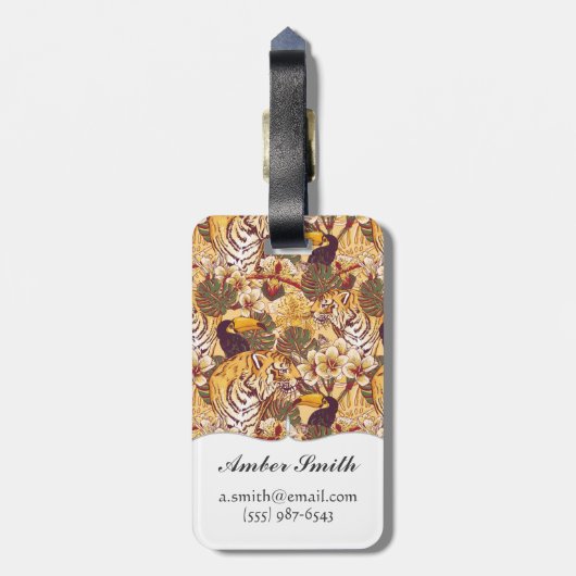 Tropisches Blumenmuster mit Tiger Gepäckanhänger (Rückseite vertikal)