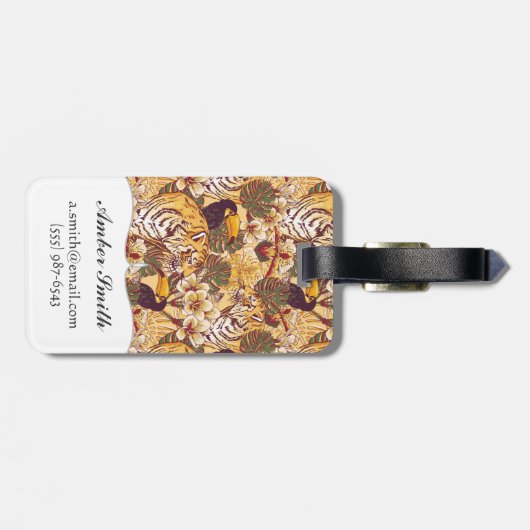 Tropisches Blumenmuster mit Tiger Gepäckanhänger (Rückseite horizontal)