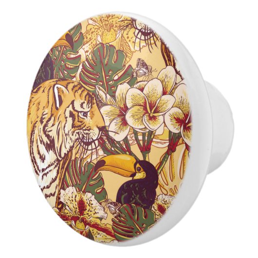 Tropisches Blumenmuster mit Tiger Keramikknauf (Rechts)