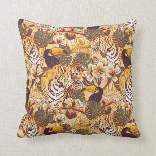 Tropisches Blumenmuster mit Tiger Kissen