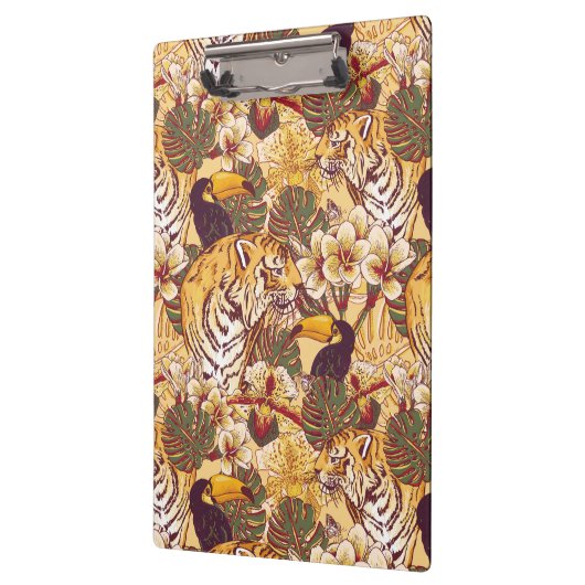 Tropisches Blumenmuster mit Tiger Klemmbrett (Links)