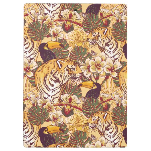 Tropisches Blumenmuster mit Tiger Klemmbrett (Rückseite)
