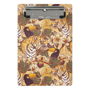 Tropisches Blumenmuster mit Tiger Mini Klemmbrett